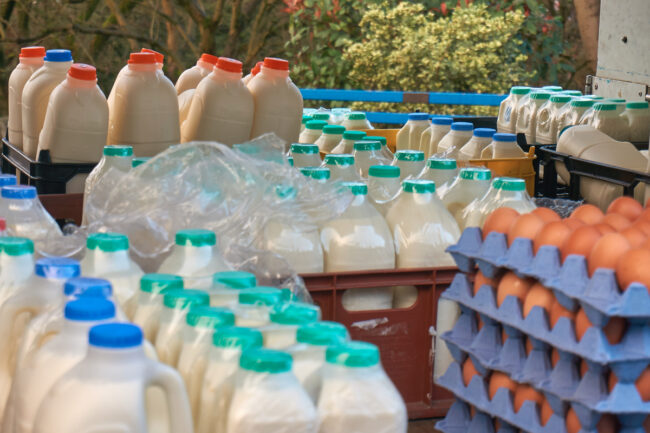 Milk and eggs in food delivery truck