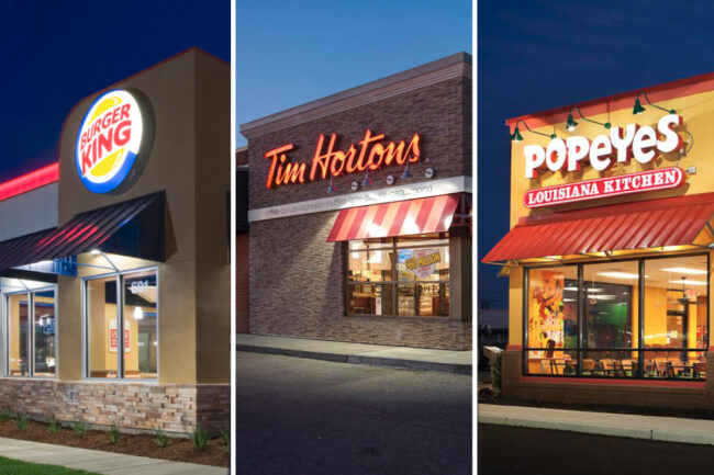 Restaurant Brands International stores, Burger King, Tim Hortons and Popeyes exterior