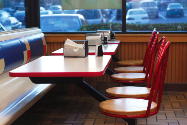 Empty fast food restaurant booth