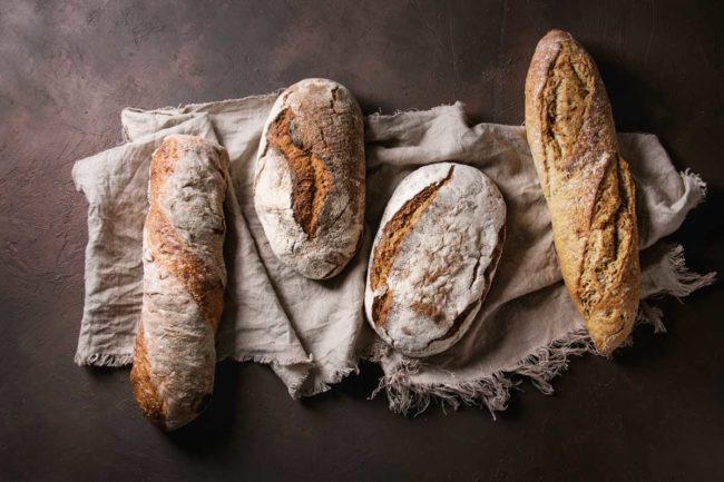 Assortment of artisan breads.