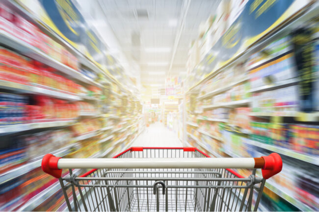 Grocery cart in supermarket