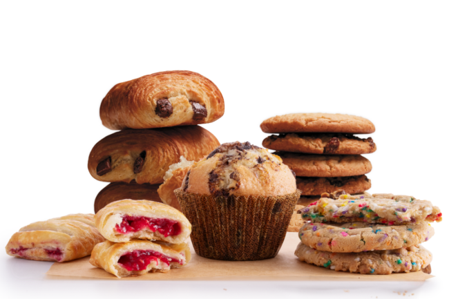 lemon poppy seed muffins, chocolate croissants, chocolate bretzels and salted caramel cookies from 7-Eleven's fresh bakery