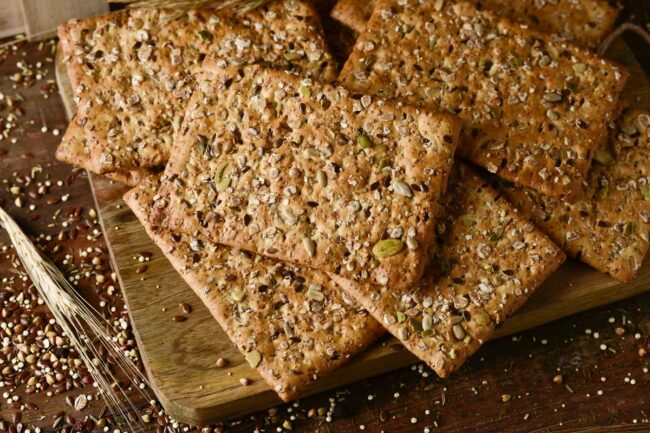 Brown cracker with seeds.