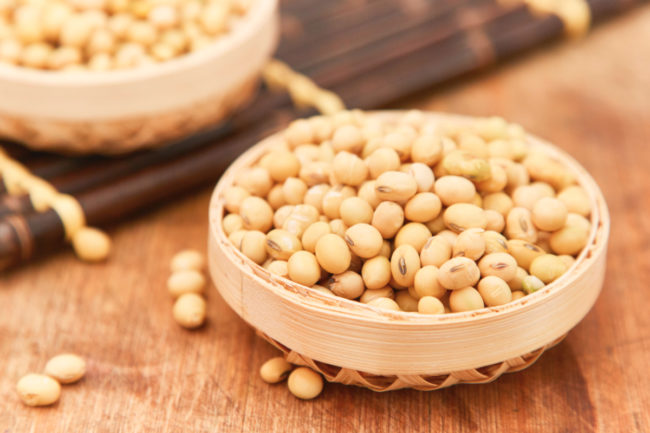 Soybeans in a small bamboo basket