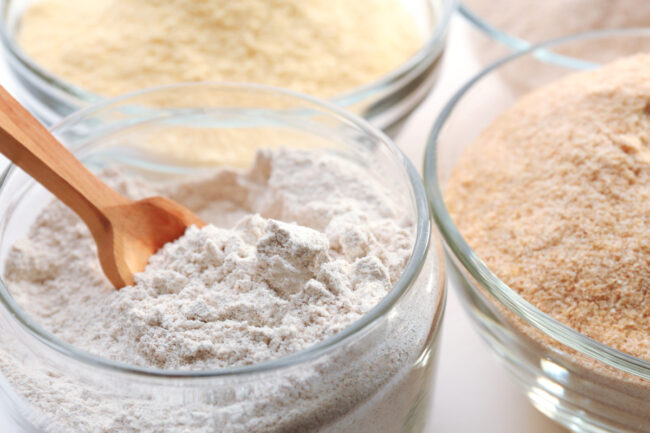 Jars of different types of specialty flours