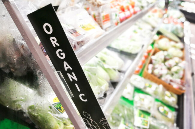 Organic grocery section in a supermarket