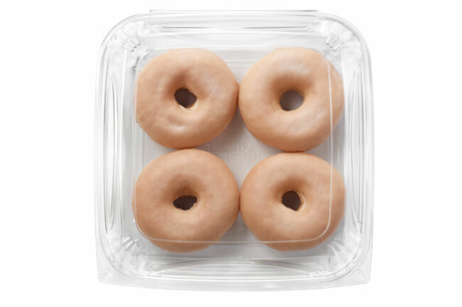 Glazed donuts in a packaged container