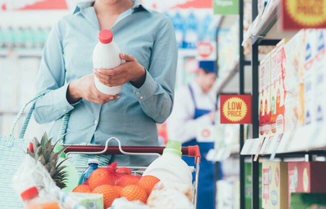 Grocery shopper, cart, shopping