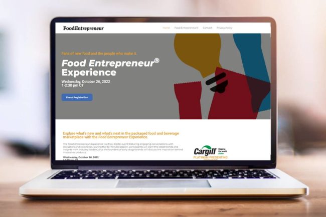 Food Entrepreneur Experience sign up page, laptop