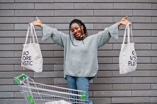 Reusable grocery bags, grocery shopper, grocery cart