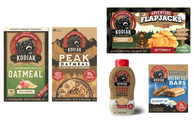 Kodiak Cakes oatmeal, peak oatmeal, breakfast bars, flapjacks and pancake quick mix