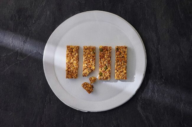 White plate of granola bars