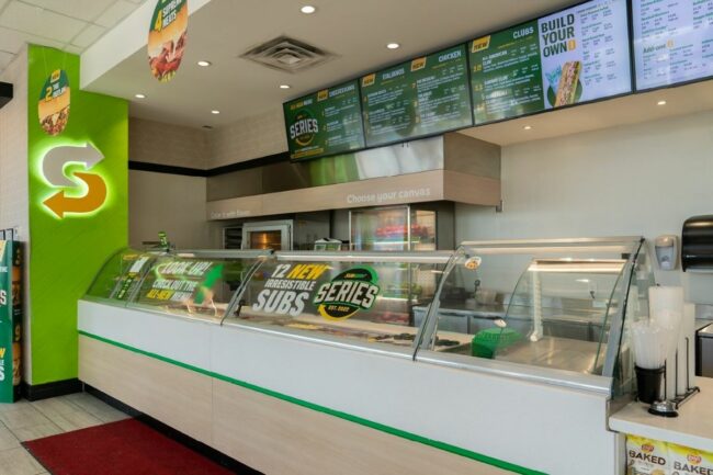 Main area of a Subway restaurant. 