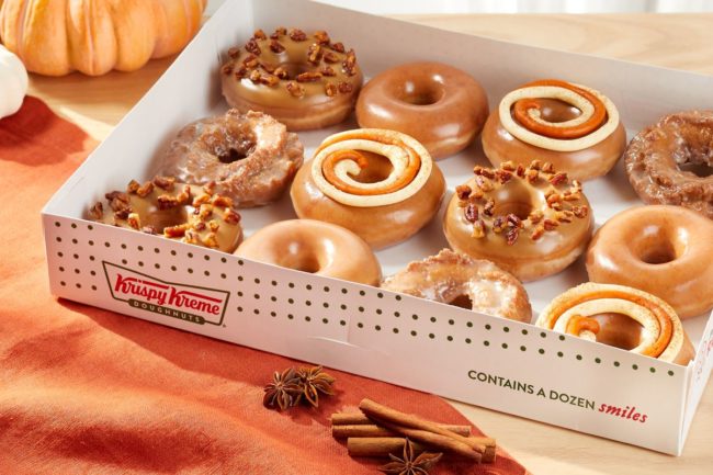 Box of Krispy Kreme Pumpkin Spice donuts. 