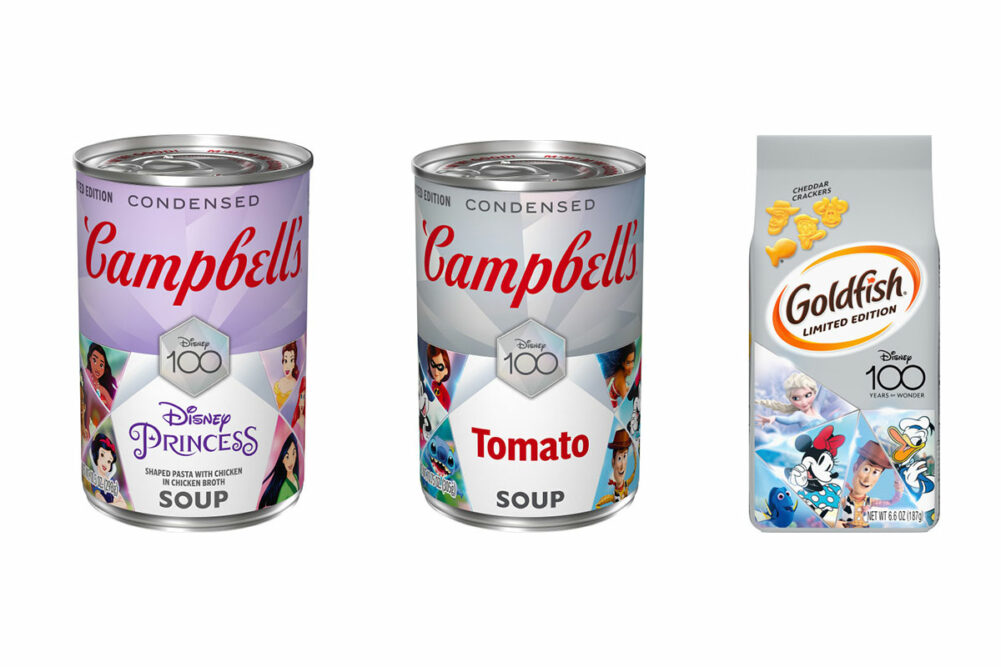 Assortment of new Campbell products partnered with Disney. 