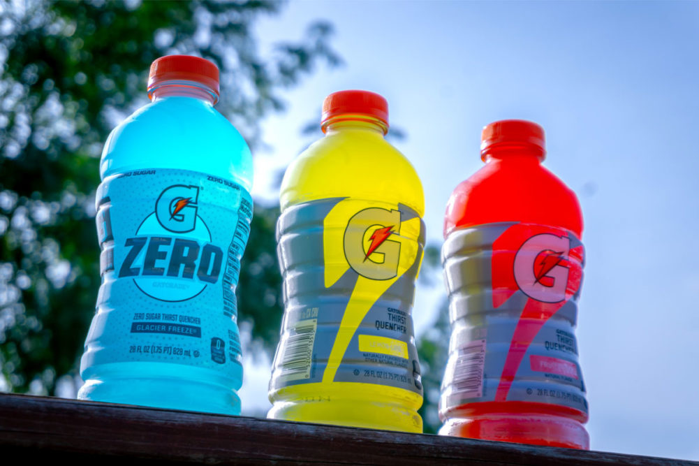 Assortment of Gatorade flavors. 