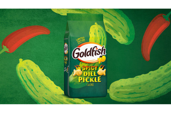 Bag of Spicy Dill Pickle Goldfish. 