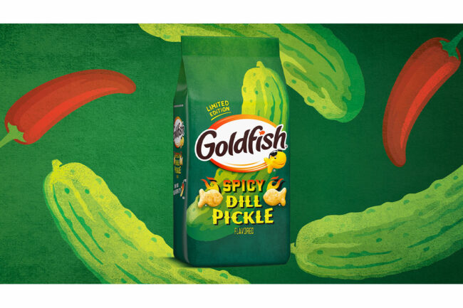 Bag of Spicy Dill Pickle Goldfish. 