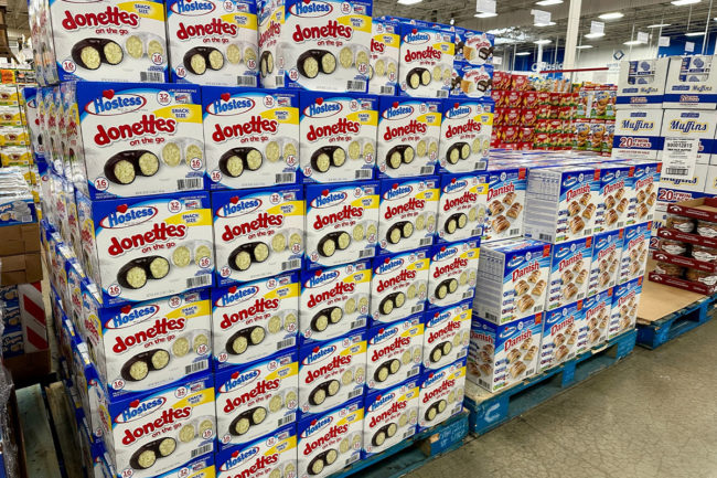 Display of Donettes boxes in grocery store. 