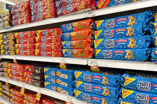 Chips Ahoy! products on grocery store shelf.