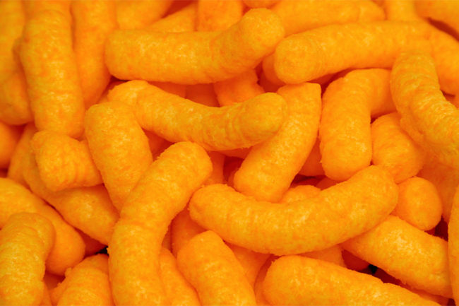 Close-up of cheese puffs. 
