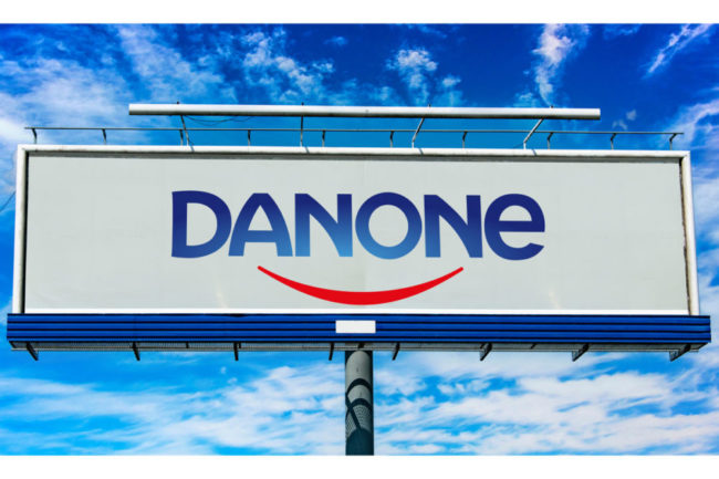 Danone logo on billboard. 