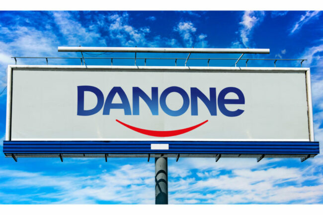 Danone logo on billboard. 