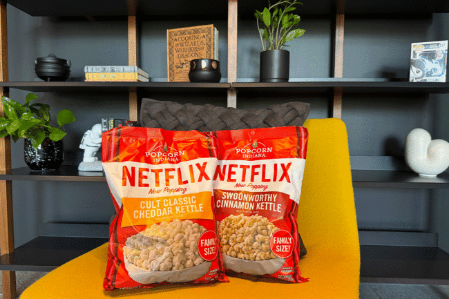Two bags of new Netflix popcorn. 