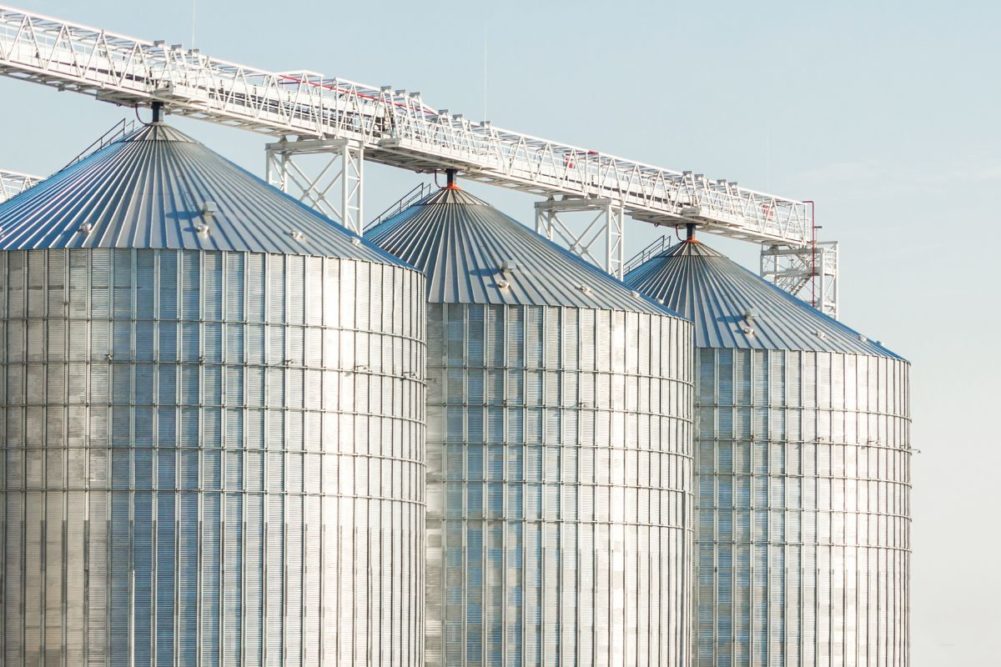 Grain storage silos. 