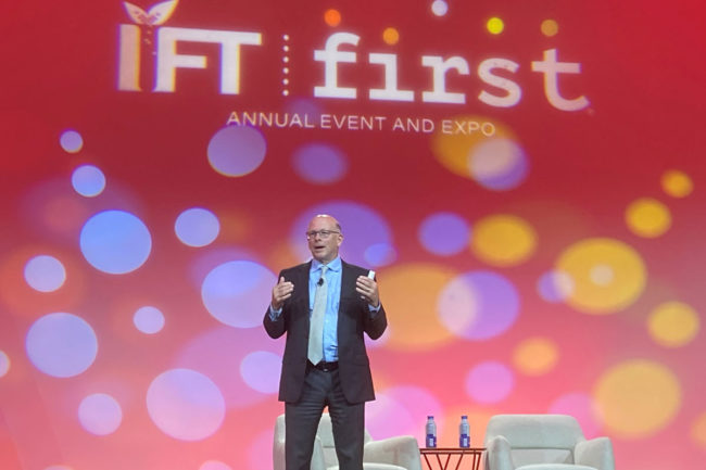 James Jones, FDA deputy commissioner of Human Foods, delivering the keynote speech at the IFT First expo in Chicago.