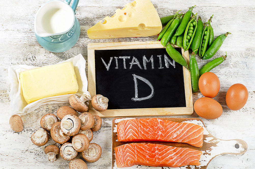 Assortment of foods rich in vitamin D. 