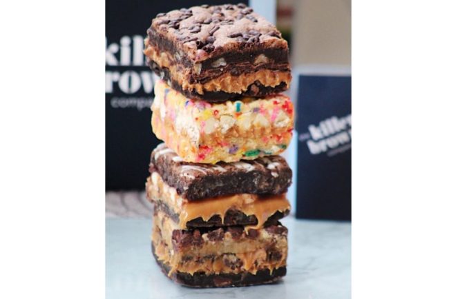 An assortment of Killer Brownies stacked together. 