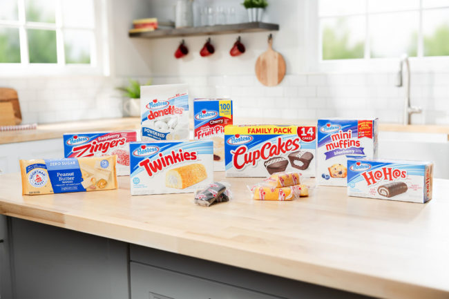 Assortment of Hostess products displayed on kitchen counter. 