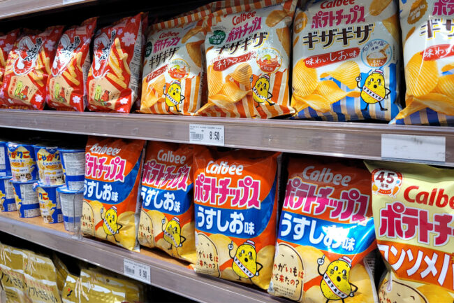 Assortment of Calbee snacks. 