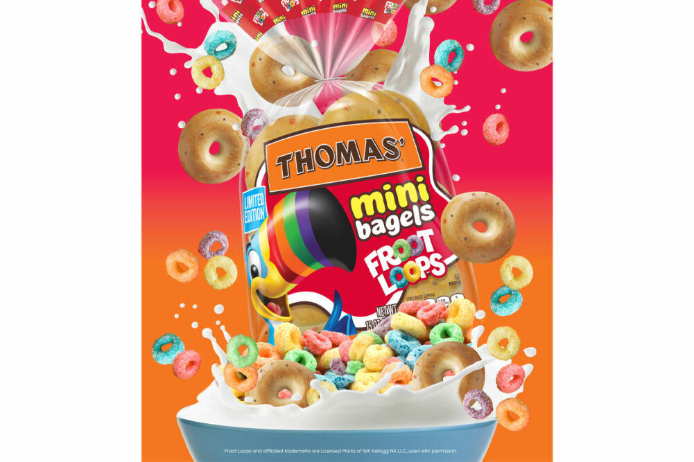 Promotional image for Thomas Froot Loops Mini Bagels. 