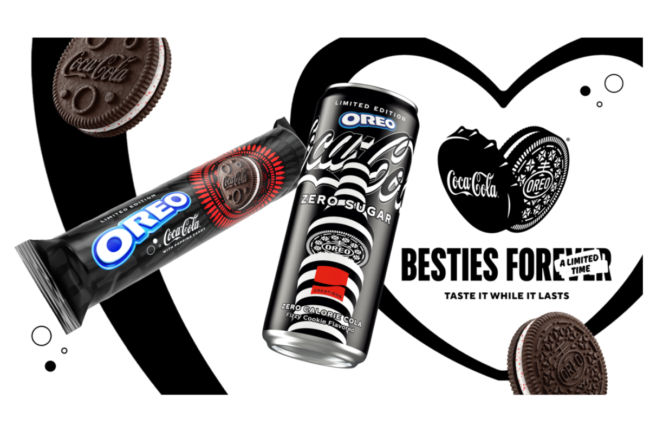 Promotional image for Coca-Cola and Oreo crossover products. 