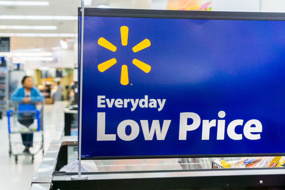 Blue Walmart sign reading, "Everday Low Price."