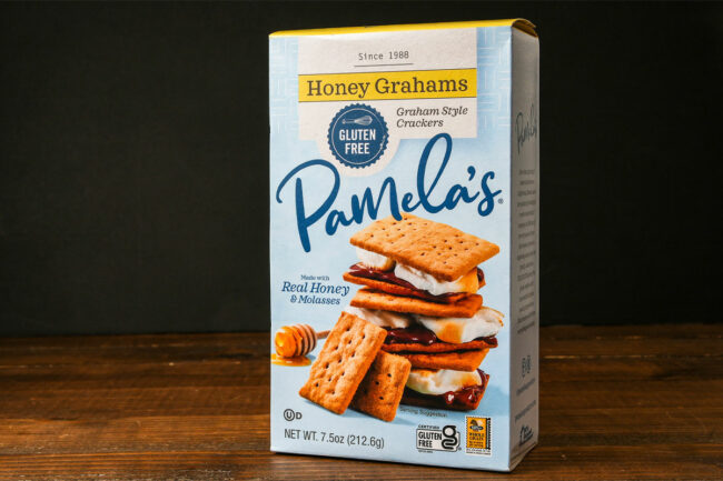 Light blue box of Pamela's Honey Grahams. 