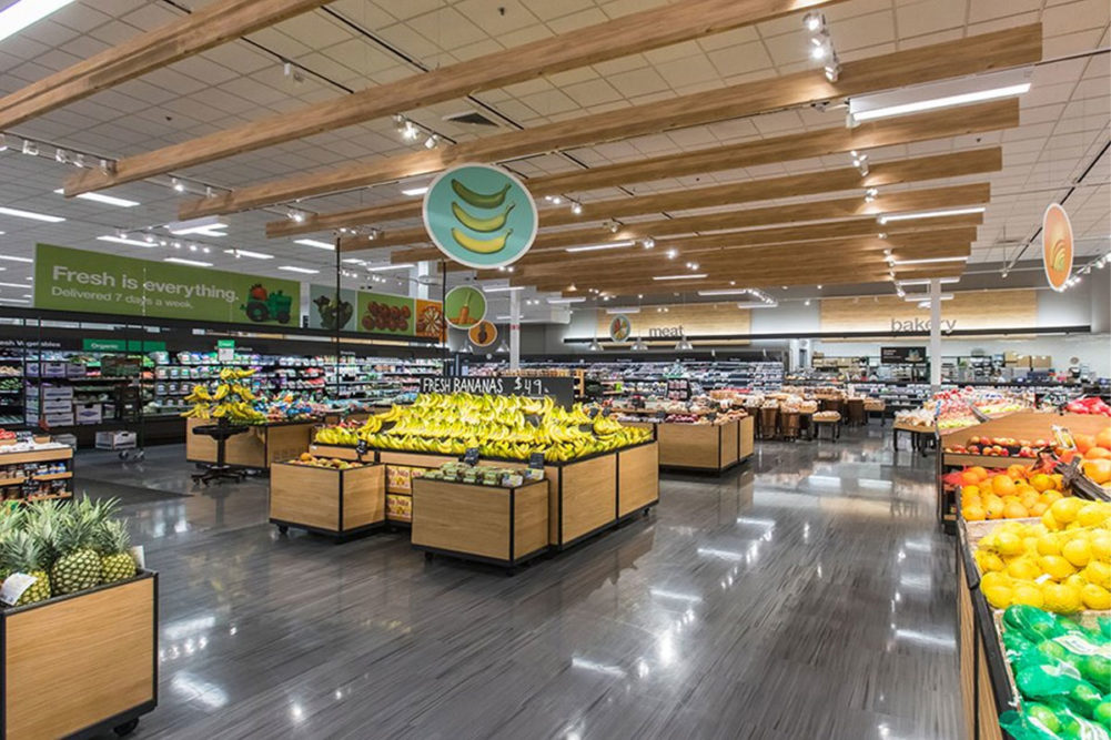 Large, open produce section at Target. 