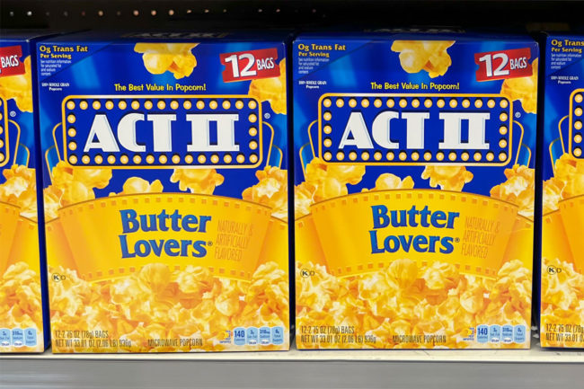 Act II Popcorn on grocery store shelf. 