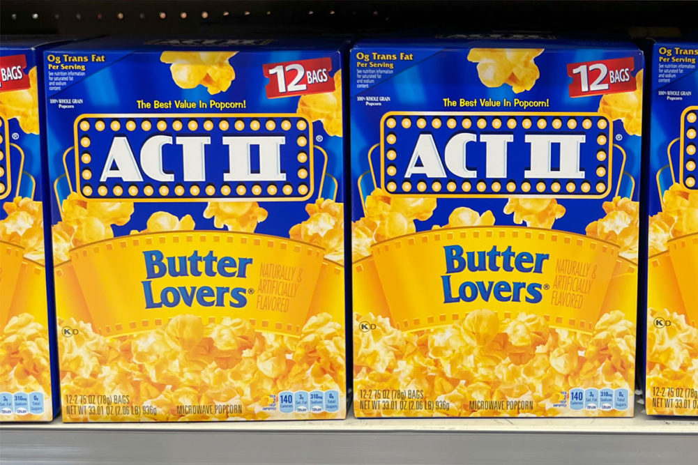 Act II Popcorn on grocery store shelf. 