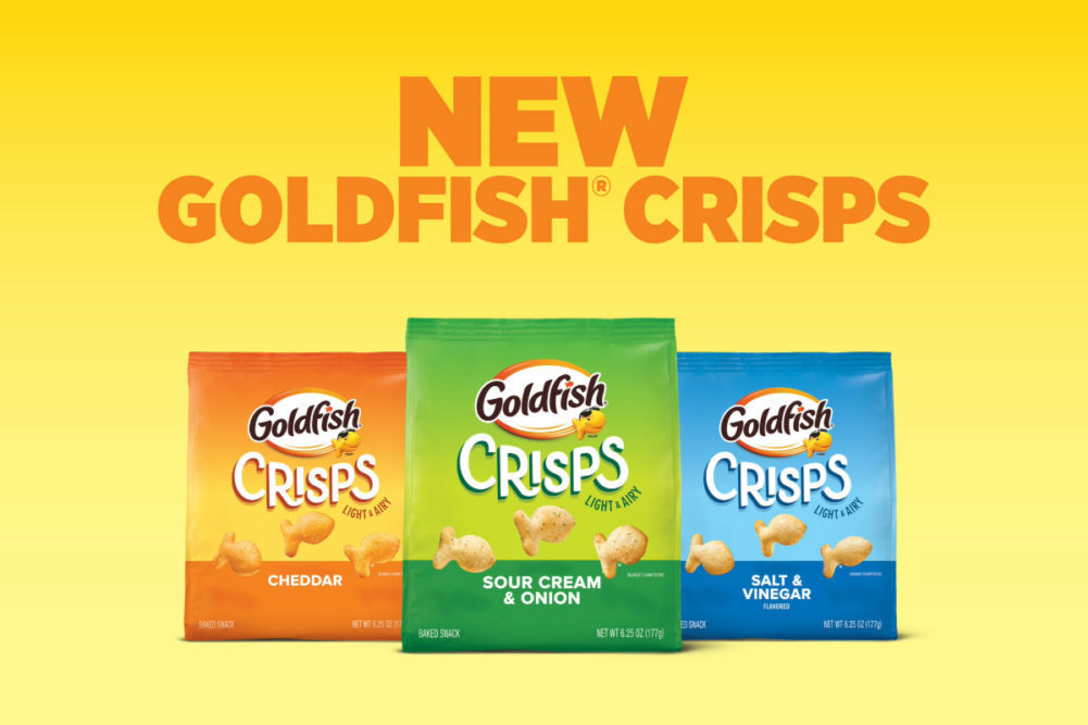 New bags of Goldfish Crisps. 