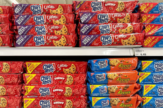 Boxes of Chips Ahoy! at the grocery store. 