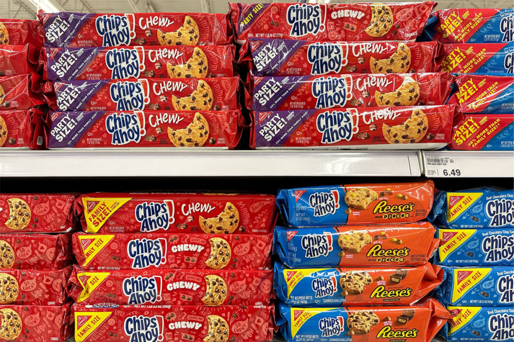 Boxes of Chips Ahoy! at the grocery store. 