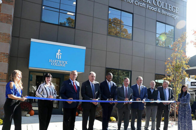 Ribbon cutting at Hartwick College's new baking innovation lab. 