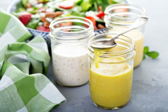 Oils and dressing in mason jars. 