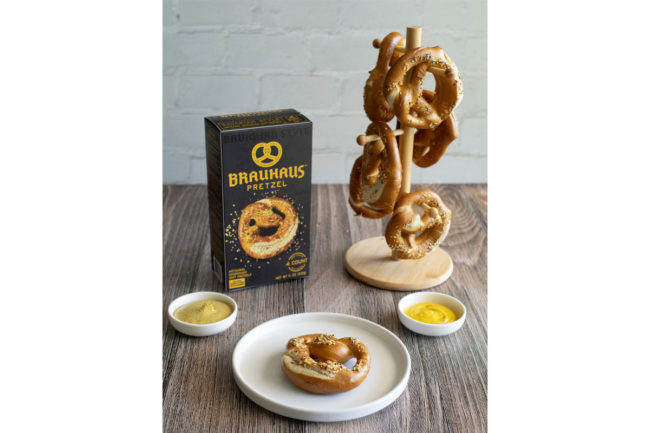 New J&J Snack Foods pretzel with German mustard. 