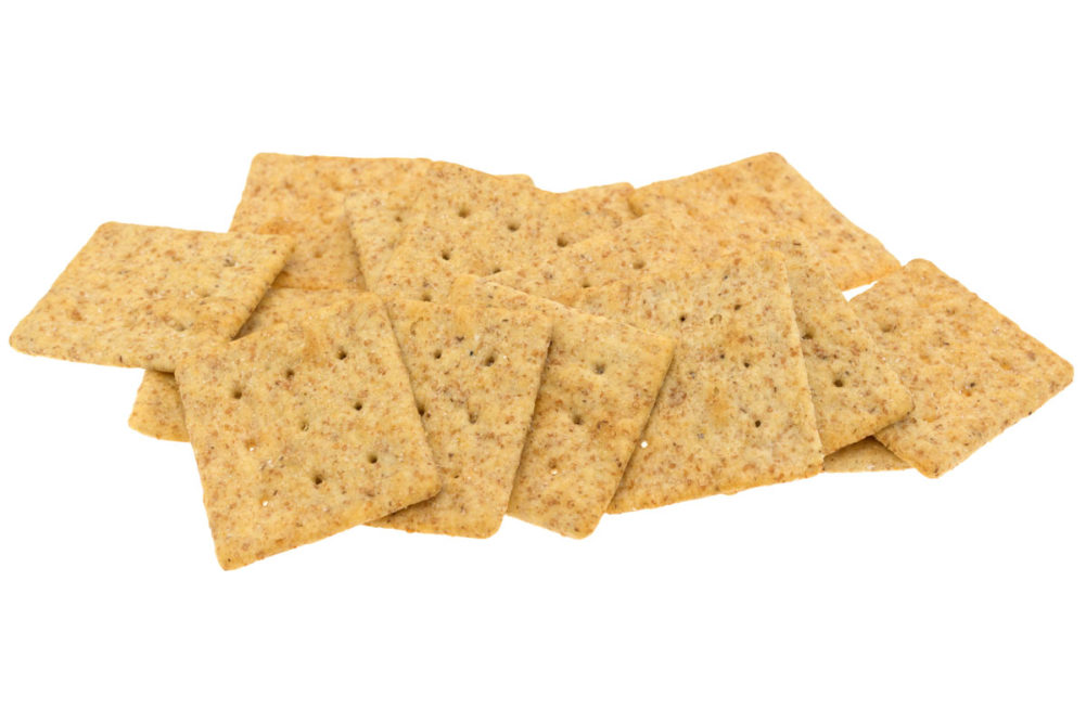 Assortment of whole wheat crackers. 