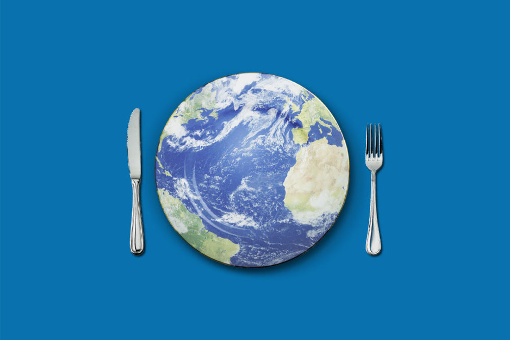 A dinner plate in the shape of the earth. 