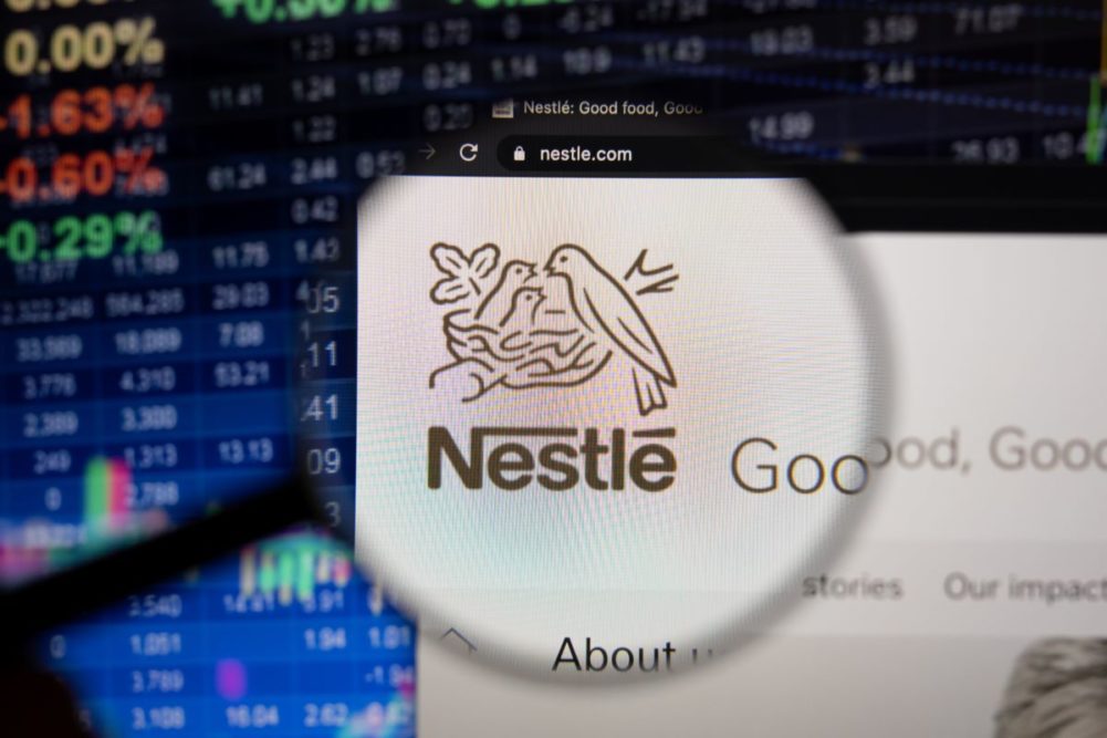 Nestle logo on computer screen. 